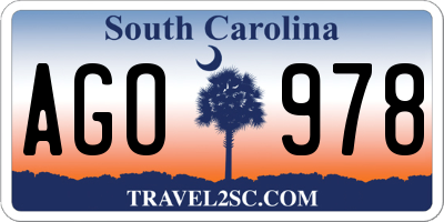 SC license plate AGO978