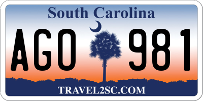SC license plate AGO981