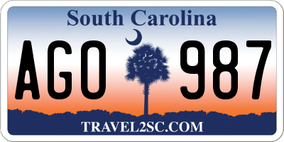 SC license plate AGO987