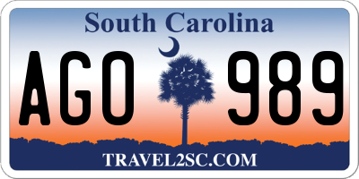 SC license plate AGO989