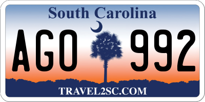 SC license plate AGO992