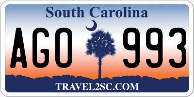 SC license plate AGO993
