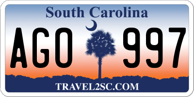 SC license plate AGO997
