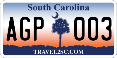 SC license plate AGP003