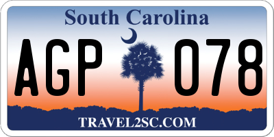 SC license plate AGP078