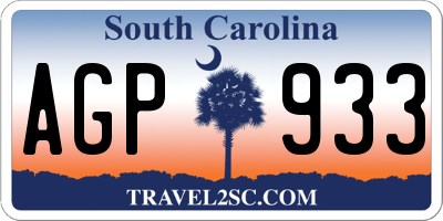 SC license plate AGP933