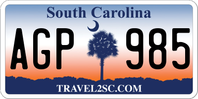 SC license plate AGP985