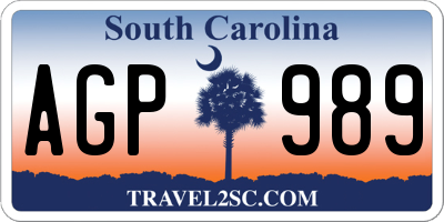 SC license plate AGP989