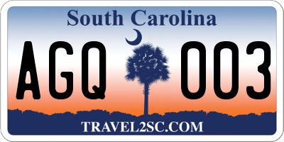 SC license plate AGQ003