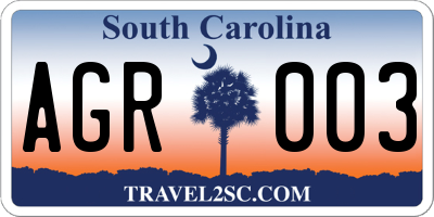SC license plate AGR003