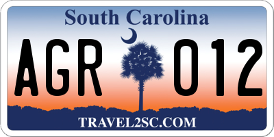 SC license plate AGR012