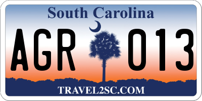 SC license plate AGR013