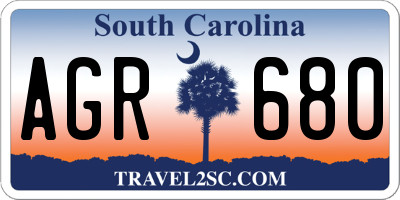 SC license plate AGR680
