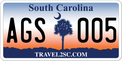 SC license plate AGS005