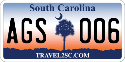 SC license plate AGS006