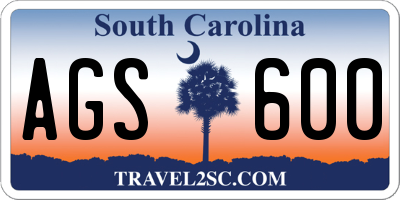 SC license plate AGS600