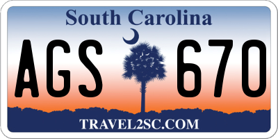 SC license plate AGS670