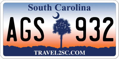 SC license plate AGS932