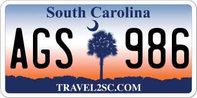 SC license plate AGS986