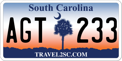 SC license plate AGT233