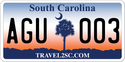 SC license plate AGU003