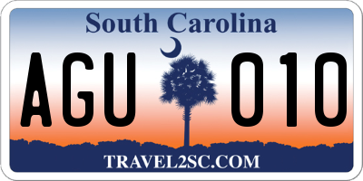 SC license plate AGU010