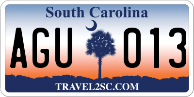 SC license plate AGU013