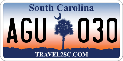 SC license plate AGU030