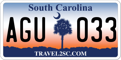 SC license plate AGU033