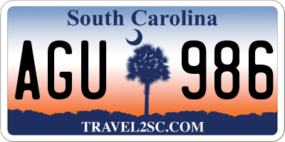 SC license plate AGU986