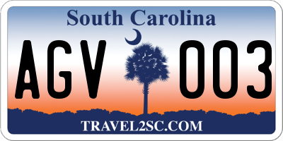 SC license plate AGV003