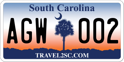 SC license plate AGW002