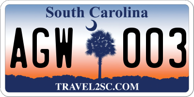 SC license plate AGW003