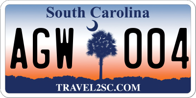 SC license plate AGW004