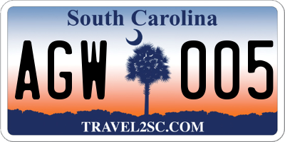 SC license plate AGW005