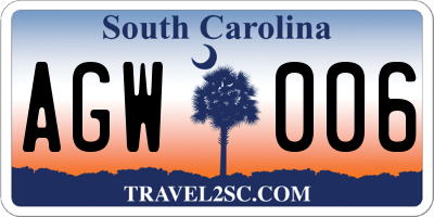 SC license plate AGW006