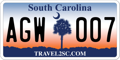 SC license plate AGW007
