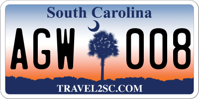 SC license plate AGW008