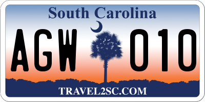SC license plate AGW010