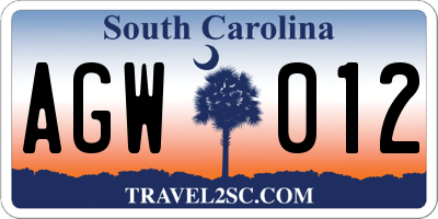 SC license plate AGW012