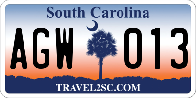 SC license plate AGW013