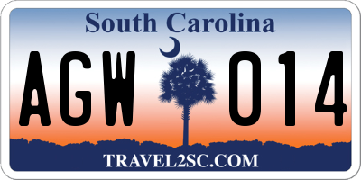 SC license plate AGW014