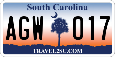 SC license plate AGW017