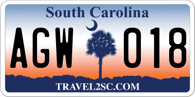 SC license plate AGW018