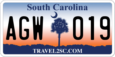 SC license plate AGW019