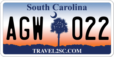 SC license plate AGW022