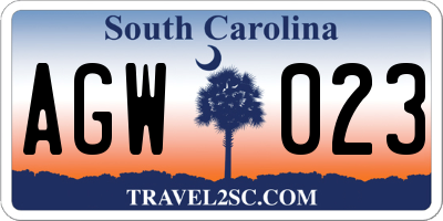 SC license plate AGW023