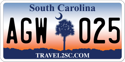 SC license plate AGW025