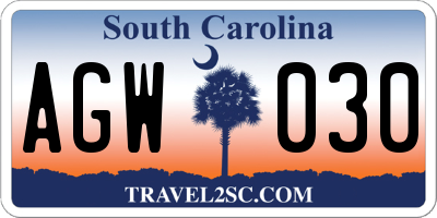 SC license plate AGW030