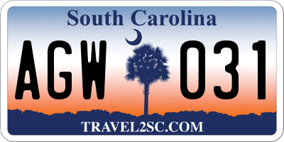 SC license plate AGW031